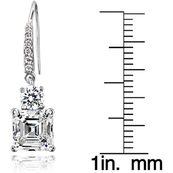 New Sterling Solid .925 Sterling Silver Asscher-Cut Cubic Zirconia Dangl… - Picture 8 of 12